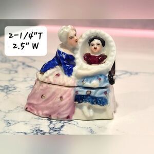Antique Victorian Mother and Child German porcelain fairing trinket box.